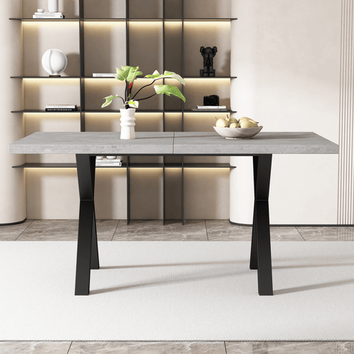 Mesa de jantar 140x80 cm - design moderno com pernas cruzadas - cinza e preto