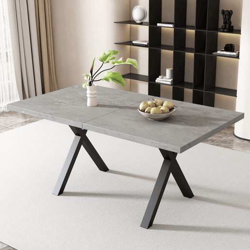 Mesa de jantar 140x80 cm - design moderno com pernas cruzadas - cinza e preto