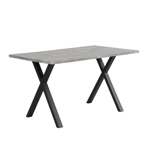 Mesa de jantar 140x80 cm - design moderno com pernas cruzadas - cinza e preto