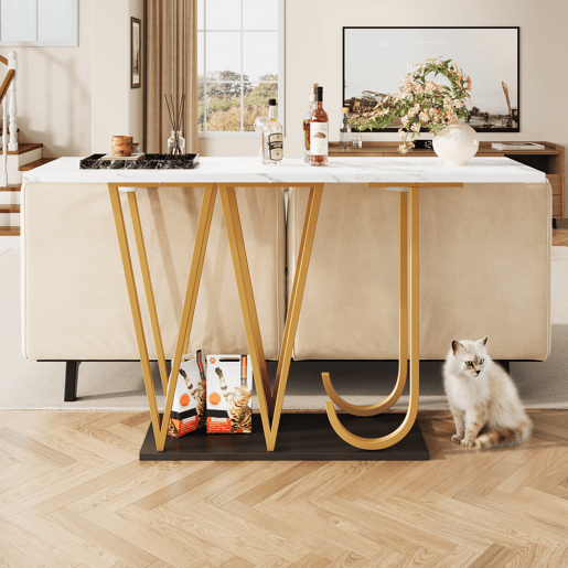 Mesa de jantar 120x29,5x80 cm - Mesa de cozinha, mesa de varanda, superfície com efeito mármore - Branca
