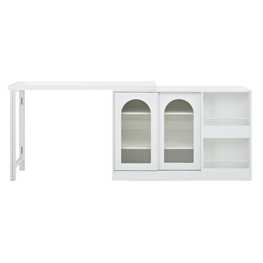 Mesa de bar moderna giratória 360° - Mesa extensível com arrumação e porta de vidro - Branco