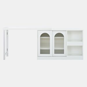 Mesa de bar moderna giratória 360° - Mesa extensível com arrumação e porta de vidro - Branco
