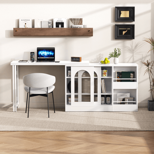 Mesa de bar moderna giratória 360° - Mesa extensível com arrumação e porta de vidro - Branco