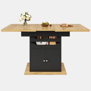 Mesa extensível 110-140x80 cm - Mesa de cozinha dobrável, com 2 gavetas e 1 armário - Preto