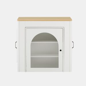 Ilha de cozinha com rodas - Mesa extensível com tampo removível - Carrinho móvel com tomadas - Branco