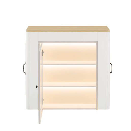 Ilha de cozinha com rodas - Mesa extensível com tampo removível - Carrinho móvel com tomadas - Branco