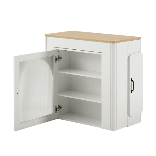 Ilha de cozinha com rodas - Mesa extensível com tampo removível - Carrinho móvel com tomadas - Branco