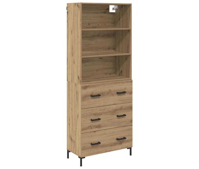 Aparador alto - mueble de almacenamiento con cajón roble artesanal 69,5 x 34 x 180 cm es428