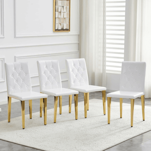 Cadeiras de sala de jantar 4 unidades - Luxo leve, metal dourado brilhante - Branco+Dourado