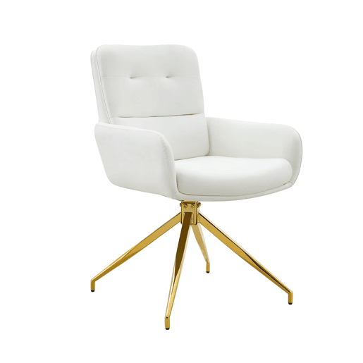 Cadeira giratória 2 unidades - design luxuoso e leve, PU branco, pernas em metal dourado, 360° - BrancoDourado