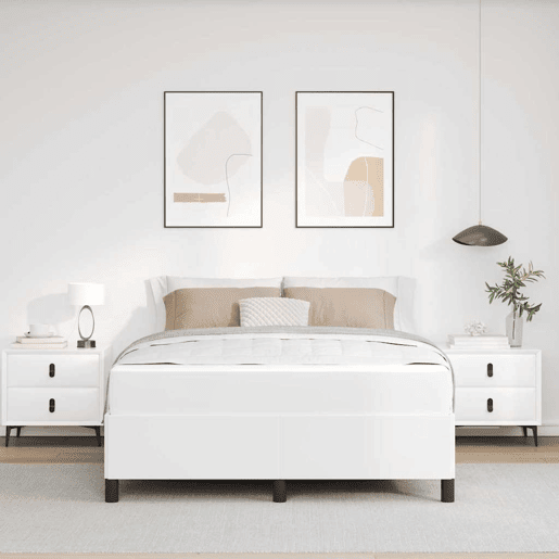 Estrutura da Cama de casal moderno com colchão - Branco 140 x 190 cm tecido