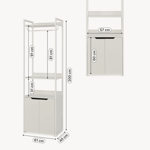 Bengaleiro de pé Jässaatka 1 varão 1 armário 3 prateleiras aço 200x61x40 cm Cinzento en.casa