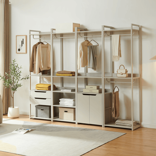 Bengaleiro de pé Jässaatka 1 varão 1 armário 3 prateleiras aço 200x61x40 cm Cinzento en.casa