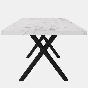 Mesa de jantar 140x80x76 cm - design moderno com pernas cruzadas - mármore preto e branco