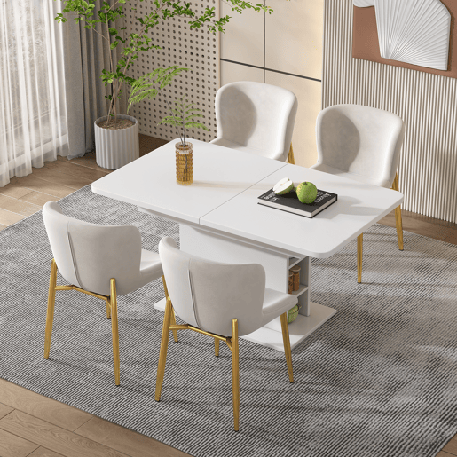 Mesa extensível + retangular - com arrumação, multifuncional, em ferro, branca