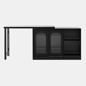 Mesa de bar moderna 121,5 x 40 cm - Extensível, giratória em 360°, com arrumação - Preto