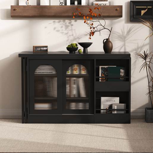 Mesa de bar moderna 121,5 x 40 cm - Extensível, giratória em 360°, com arrumação - Preto