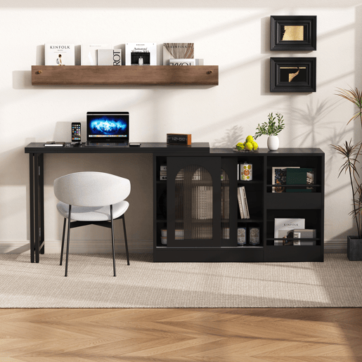 Mesa de bar moderna 121,5 x 40 cm - Extensível, giratória em 360°, com arrumação - Preto