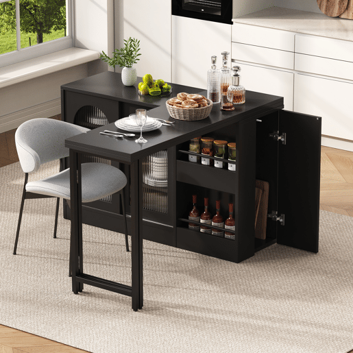 Mesa de bar moderna 121,5 x 40 cm - Extensível, giratória em 360°, com arrumação - Preto