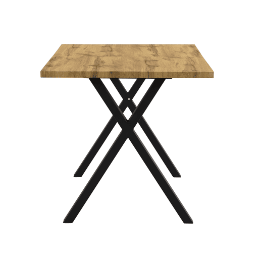 Mesa de jantar 140x80x76 cm - design moderno com pernas cruzadas, ferro e carvalho, preto