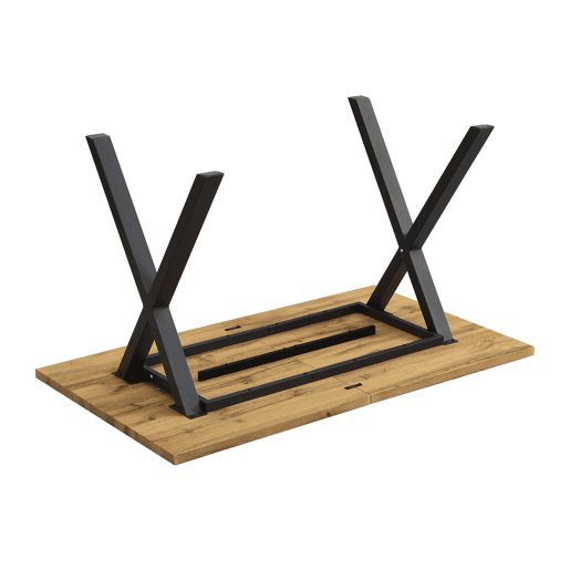 Mesa de jantar 140x80x76 cm - design moderno com pernas cruzadas, ferro e carvalho, preto