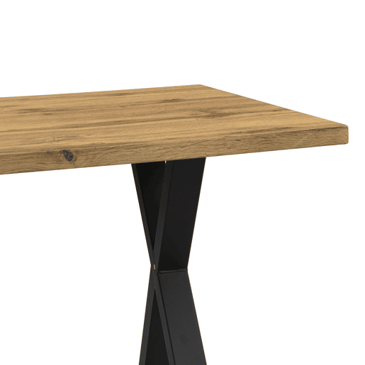 Mesa de jantar 140x80x76 cm - design moderno com pernas cruzadas, ferro e carvalho, preto