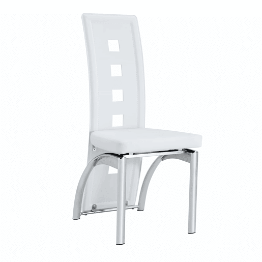 Cadeiras de sala de jantar 2 peças - Design europeu com padrão perfurado, PU branco + pernas metálicas prateadas - Branco+Prateado