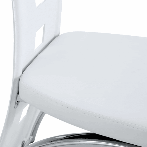 Cadeiras de sala de jantar 2 peças - Design europeu com padrão perfurado, PU branco + pernas metálicas prateadas - Branco+Prateado