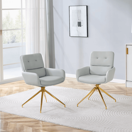 Cadeira giratória 2 unidades - Design leve e luxuoso, giratória em 360°, PU macio - Cinza claroDourado