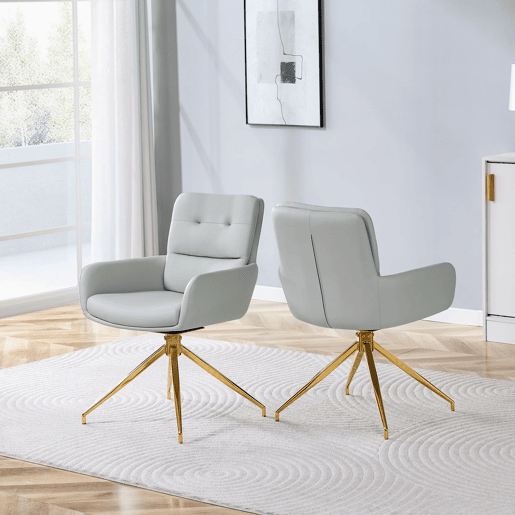 Cadeira giratória 2 unidades - Design leve e luxuoso, giratória em 360°, PU macio - Cinza claroDourado