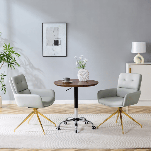Cadeira giratória 2 unidades - Design leve e luxuoso, giratória em 360°, PU macio - Cinza claroDourado