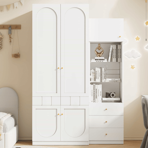 Conjunto de roupeiro de 2 portas + vitrina, mobiliário de quarto - 80×50×200 cm + 50×40×180 cm - lacado, arrumação, roupeiro + vitrina, conjunto de quarto - Branco