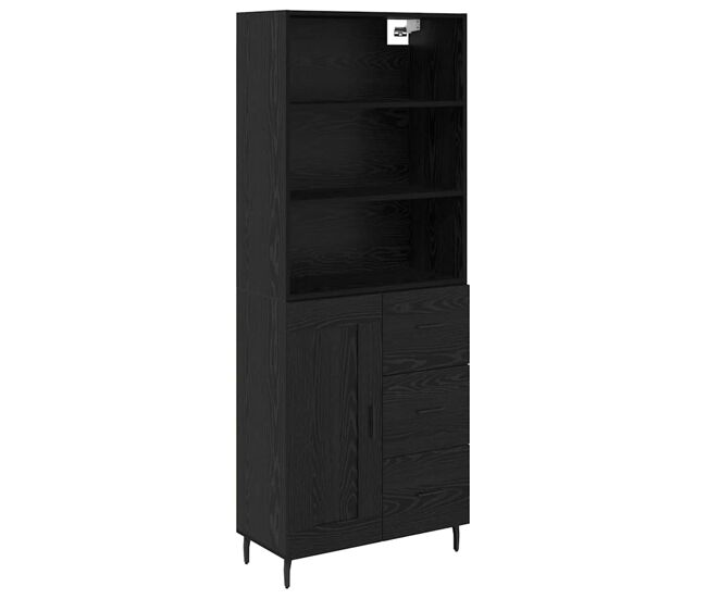 Aparador alto - mueble de almacenamiento con cajón roble negro 69,5 x 34 x 180 cm es479