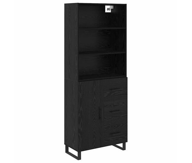 Aparador alto - mueble de almacenamiento con cajón roble negro 69,5 x 34 x 180 cm es486