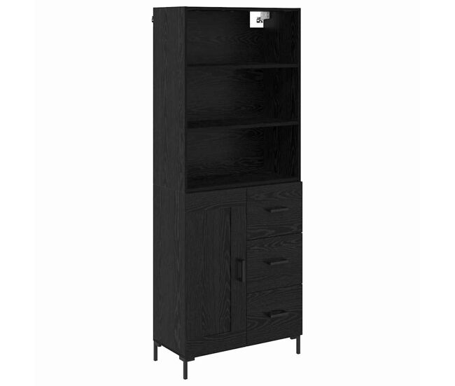 Aparador alto - mueble de almacenamiento con cajón roble negro 69,5 x 34 x 180 cm es461