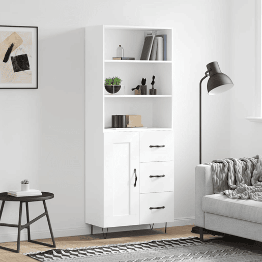 Armário alto - Bufete - Móvel de apoio 69,5x34x180 cm derivados de madeira branco pt749