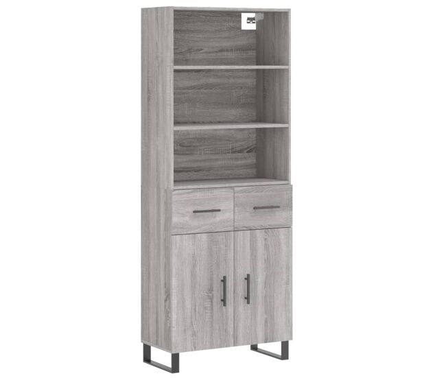 Aparador alto - mueble de almacenamiento madera contrachapada gris sonoma 69,5x34x180 cm es1149