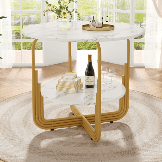 Mesa redonda 80x80 cm - Mesa de jantar, mesa de café para 4 pessoas, com pequena placa redonda no centro para arrumação - Branco