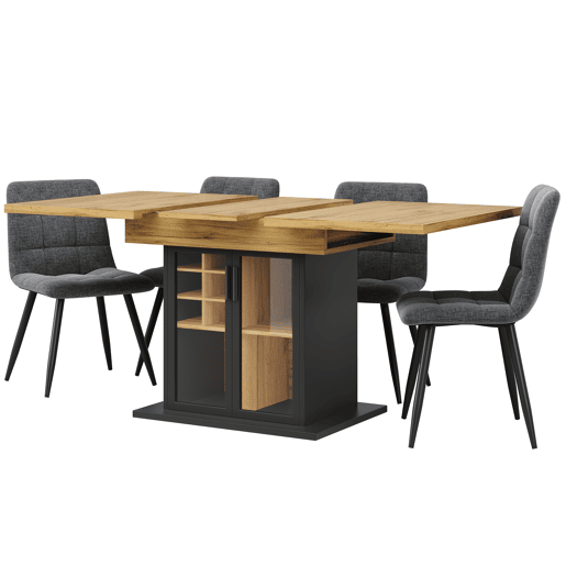 Mesa extensÃvel 110-140x80 cm - Mesa de cozinha dobrável para 4-6 pessoas com prateleira para vinho e porta de vidro - Preta Mesa extensÃvel 110-140x80 cm - Mesa de cozinha dobrável para 4-6 pessoas com prateleira para vinho e porta de vidro - Preta