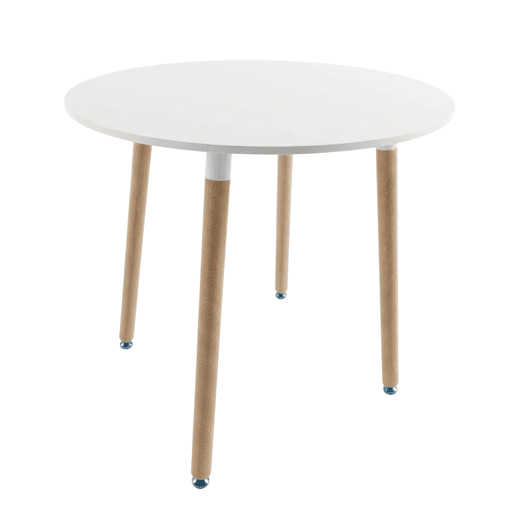 Mesa de cozinha fixa redonda Copi, mesa de jantar em melamina branca fosca e carvalho, 80x75x80 cm