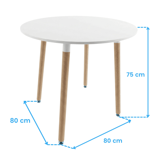 Mesa de cozinha fixa redonda Copi, mesa de jantar em melamina branca fosca e carvalho, 80x75x80 cm