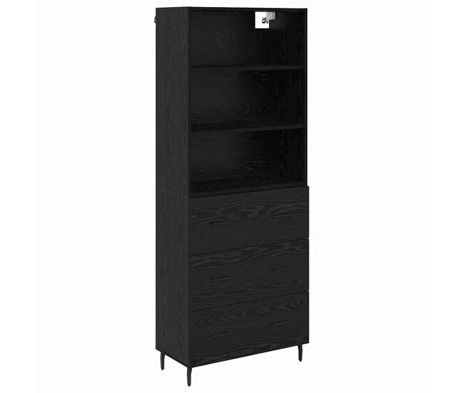Aparador alto - mueble de almacenamiento con cajón roble negro 69,5 x 34 x 180 cm es460