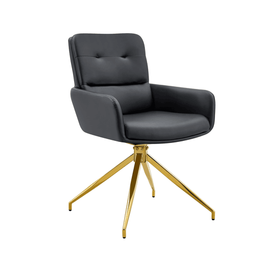 Cadeira giratória 2 unidades - Design luxuoso e leve, PU preto, pernas em metal dourado, 360° - PretoDourado