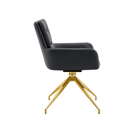 Cadeira giratória 2 unidades - Design luxuoso e leve, PU preto, pernas em metal dourado, 360° - PretoDourado