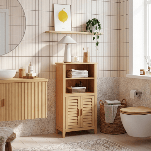Armário lateral Rirg 2 portas bambu 92x50x25 cm Natural en.casa