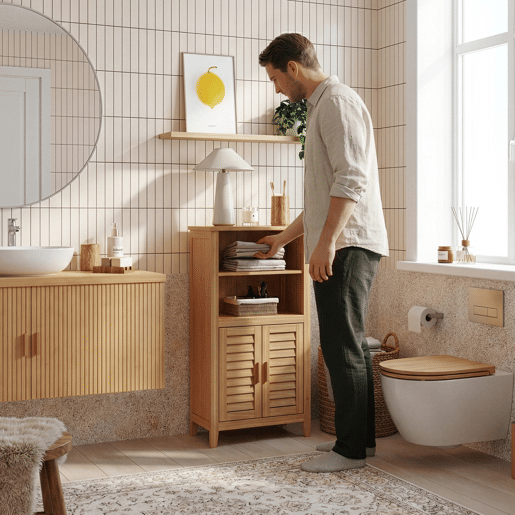 Armário lateral Rirg 2 portas bambu 92x50x25 cm Natural en.casa