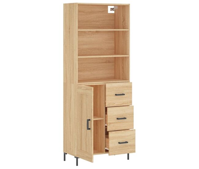 Aparador alto - mueble de almacenamiento madera contrachapada color roble 69,5x34x180 cm es791