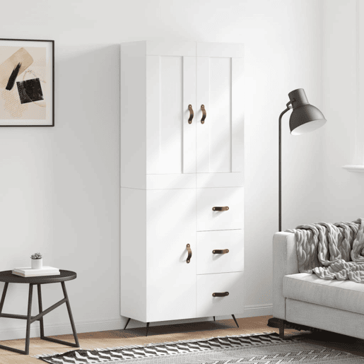 Armário alto - Bufete - Móvel de apoio 69,5x34x180 cm derivados de madeira branco pt724