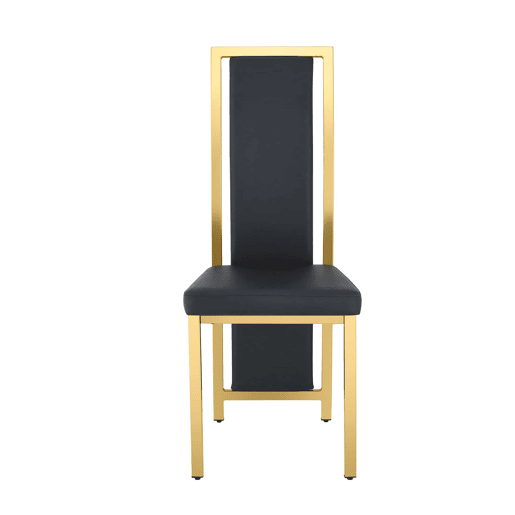 Cadeiras de sala de jantar 4 unidades 109 cm - design minimalista europeu, estofadas em PU preto com detalhes dourados e estrutura metálica dourada - Preto e Dourado