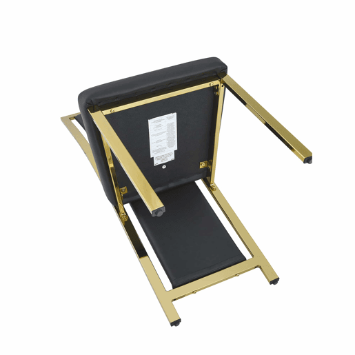 Cadeiras de sala de jantar 4 unidades 109 cm - design minimalista europeu, estofadas em PU preto com detalhes dourados e estrutura metálica dourada - Preto e Dourado